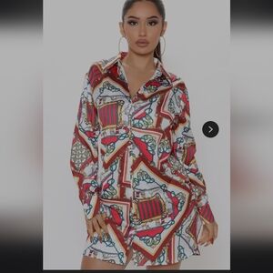 Fashion Nova Red Combo Shirt Mini Dress